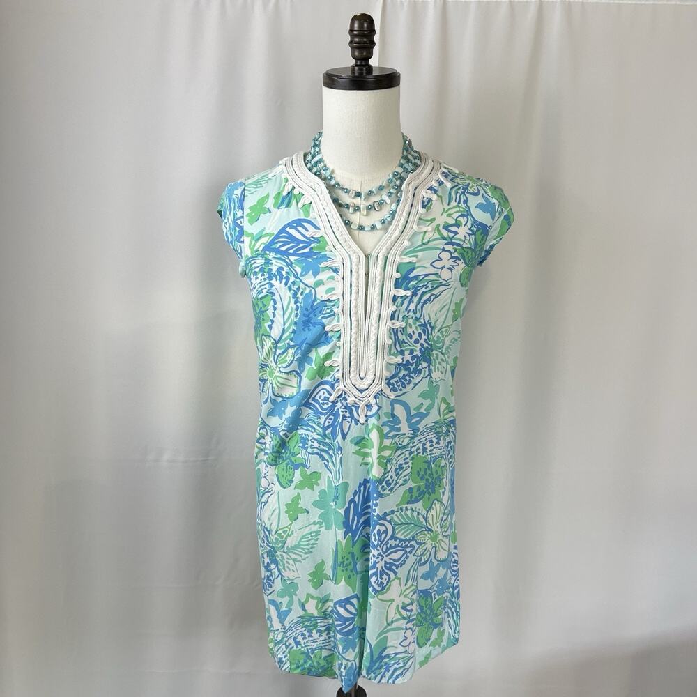 LILLY PULITZER Madia Whisper Blue Boom Croc A Locca Floral Tunic Dress Size S